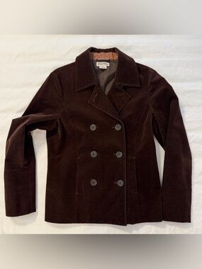 Michael Kors Brown Double-Breasted Corduroy Pea Coat